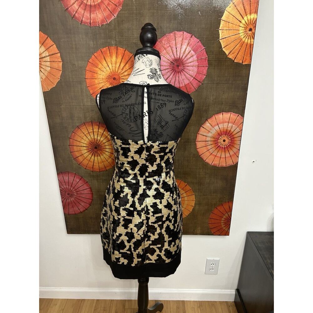 Max and Cleo Sequins Gold & Black Sheath Dress Red Carpet Hollywood Glam Sz 4 - Picture 3 of 7
